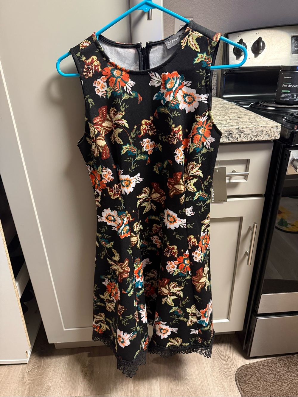 Floral A-Line Dress - Black with Multicolor Floral Print